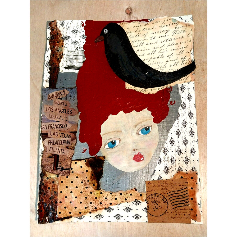 Original Mixed Media Painting Art Print "Caged" Signed by Artist